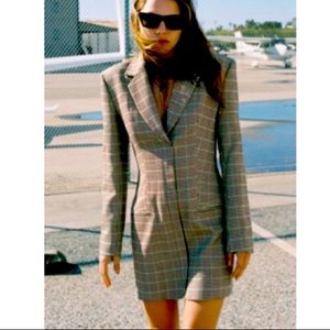 New Zara Plaid blazer Dress black white green size M medium